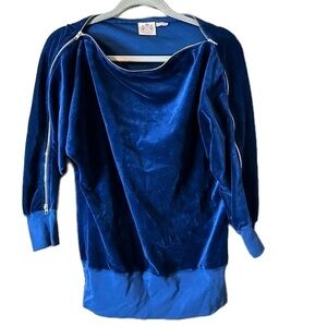 Juicy Couture Women’s Top Royal Blue Velour Zipper Neck Dolman Sleeve Shirt S